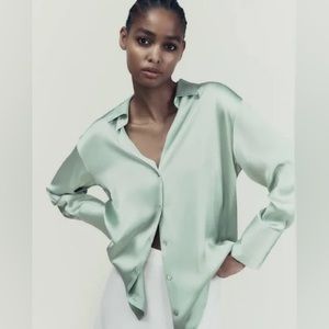 Zara silky blouse light green